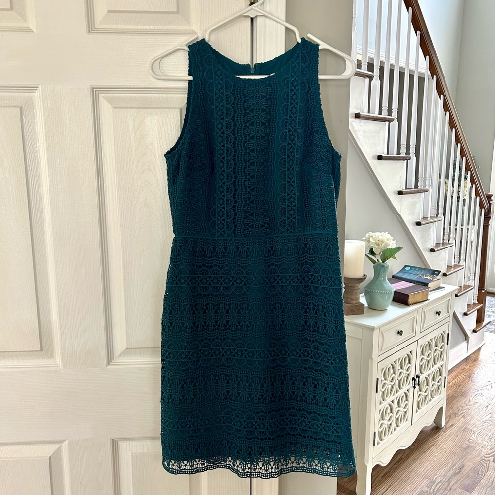 LOFT dark turquoise eyelet dress, size 2